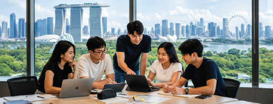 BAC students overlooking Singapore at night
